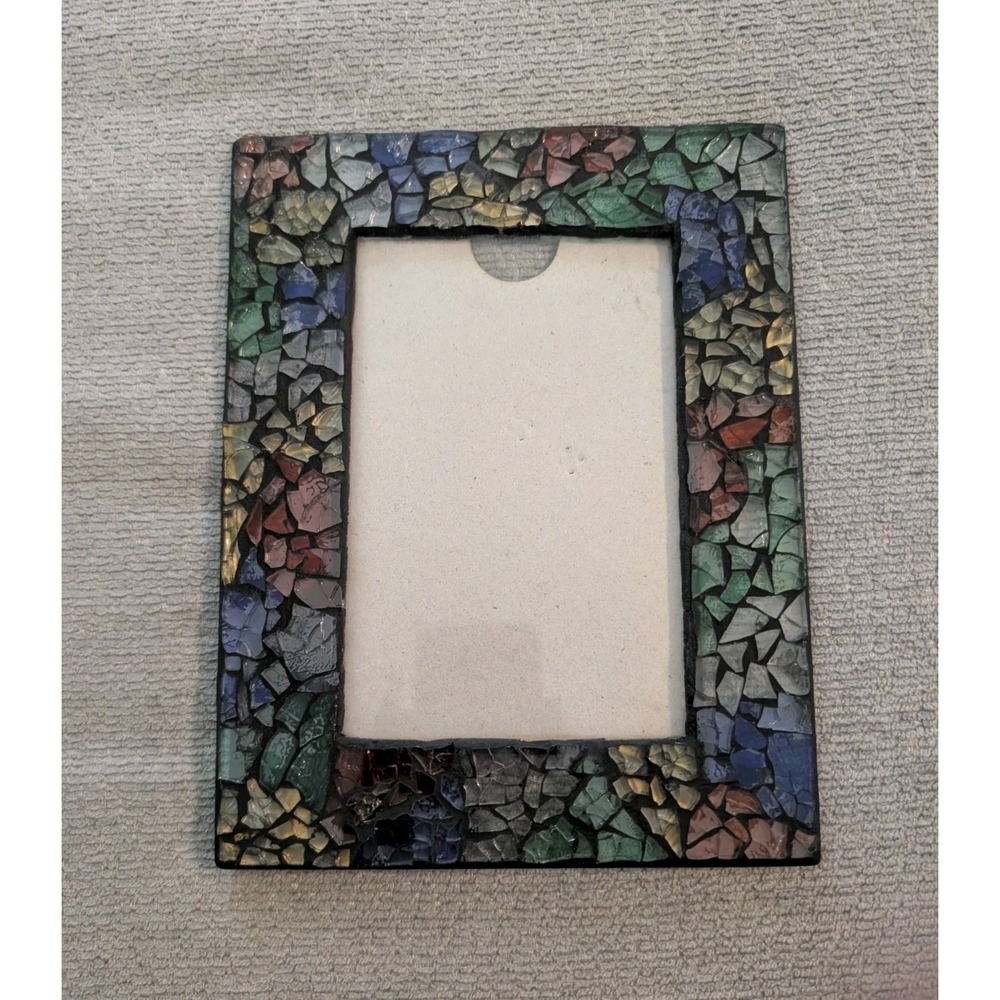 Handcrafted Mosaic Glass Picture Frame Multicolor Stained Glass Style Tabletop